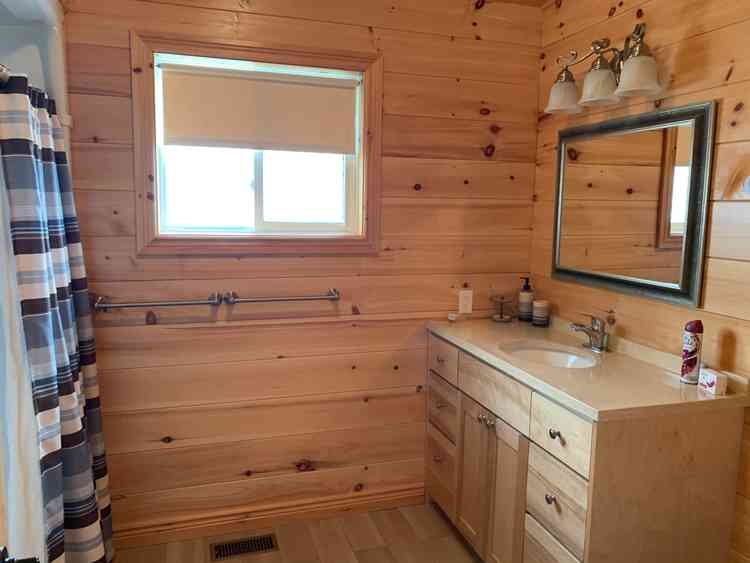 A view of the bathroom of the Leos Place cottage.