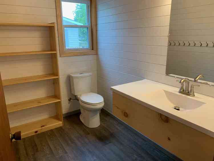 A view of the bathroom of the Maples cottage.