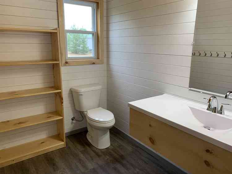 A view of the bathroom of the Birches cottage.